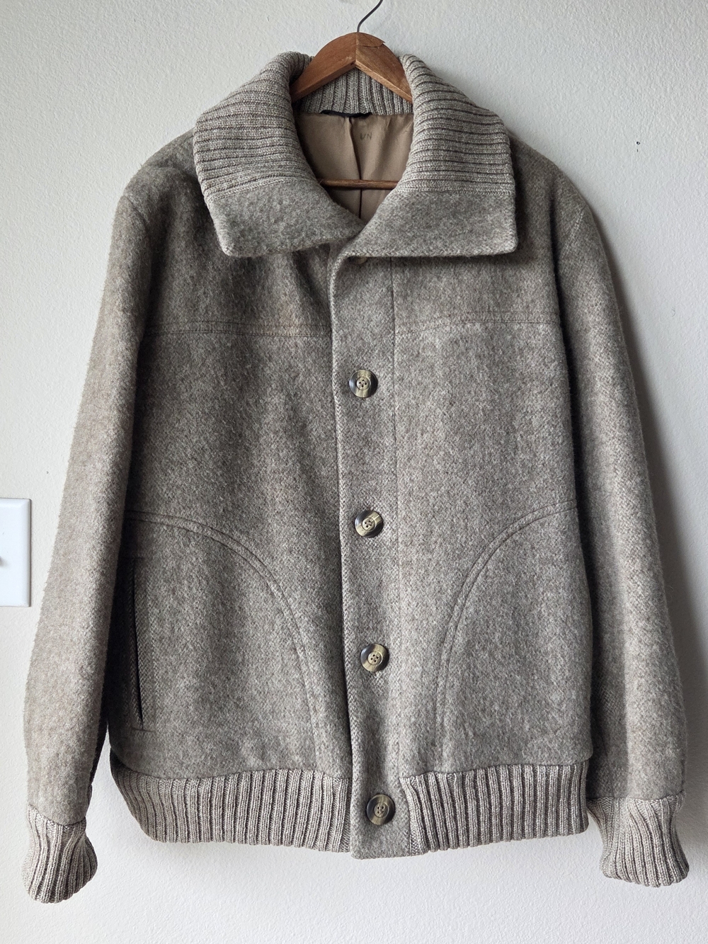 Vintage A.S Evebøfoss Taupe Wool Jacket/Coat - Men's Medium